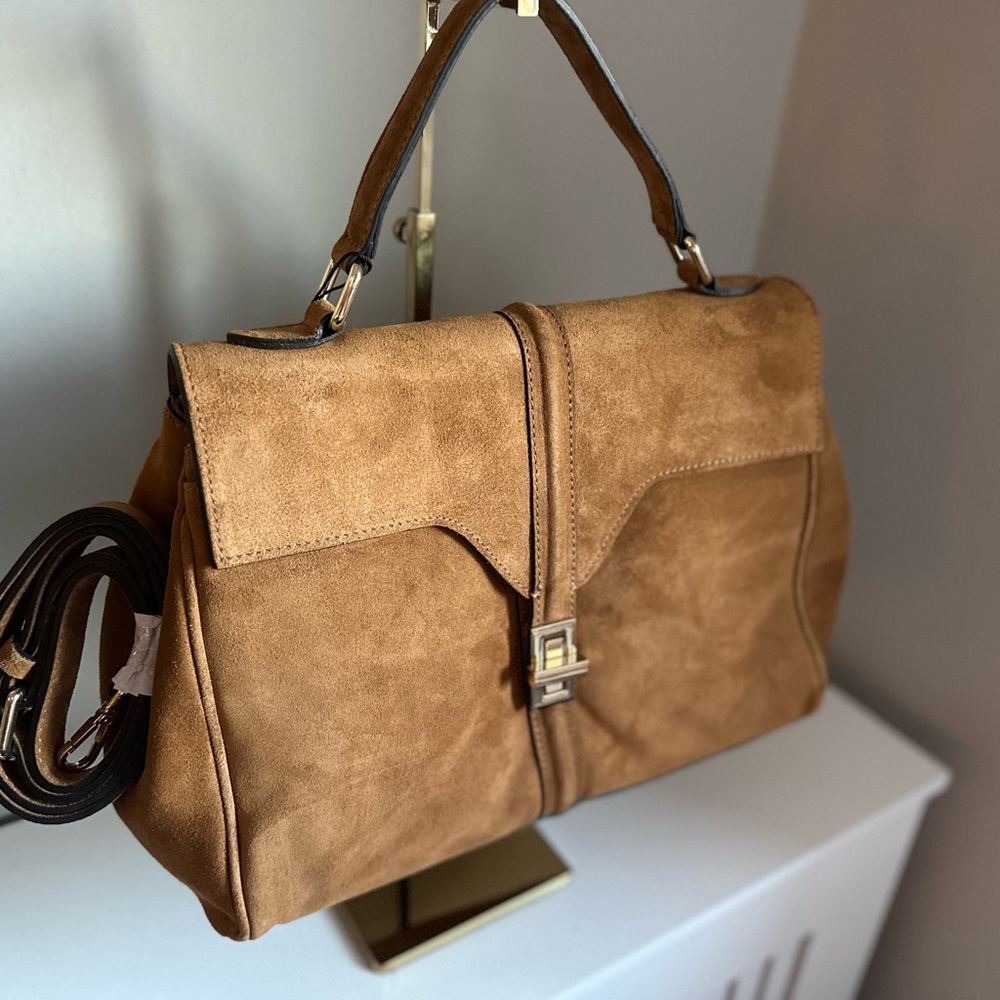 NWT Amerai Cuoio  Genuine Suede Top Handle Satchel - Picture 6 of 14